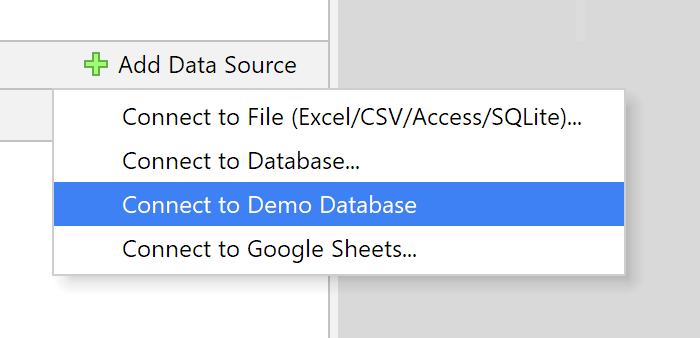 Context menu showing Connect to Demo Database action