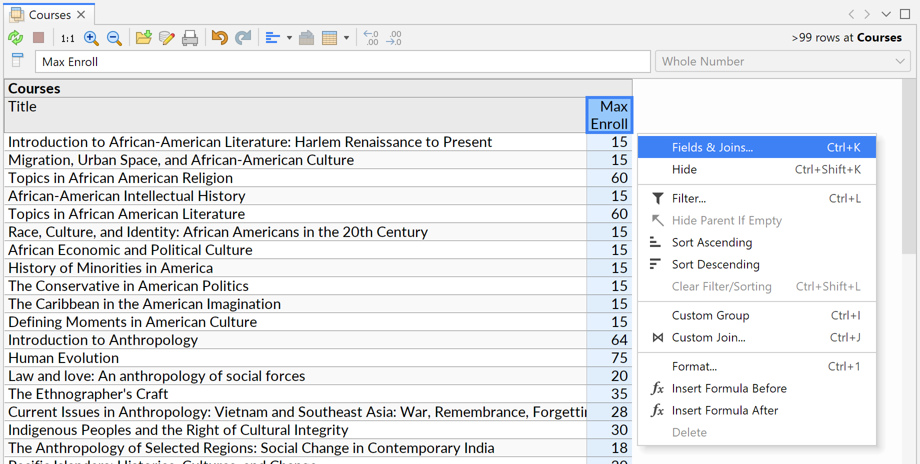 Context menu in main perspective area