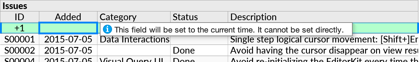 The tooltip that appears if the user attempts to edit a cell that has been configured to be auto-filled by Ultorg.