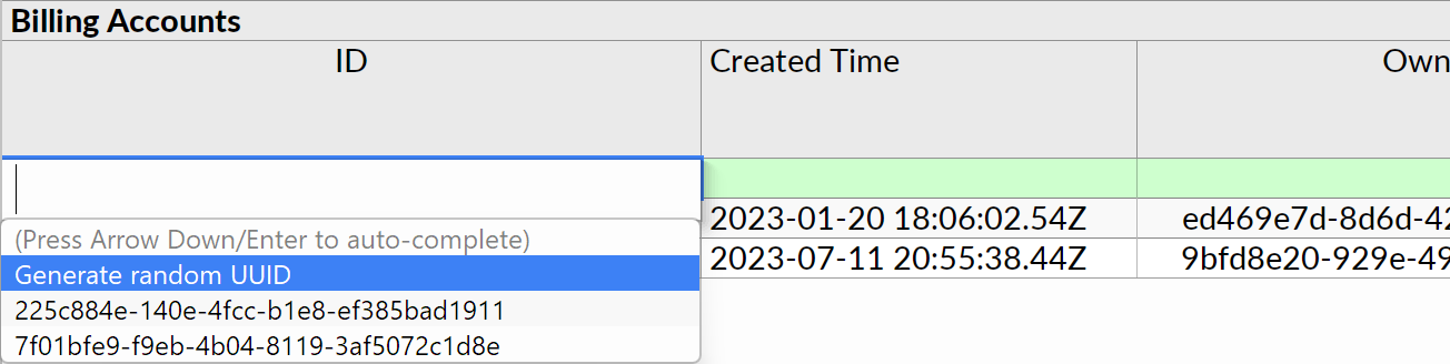 Screenshot showing the Generate Random UUID option in the data editing dropdown.