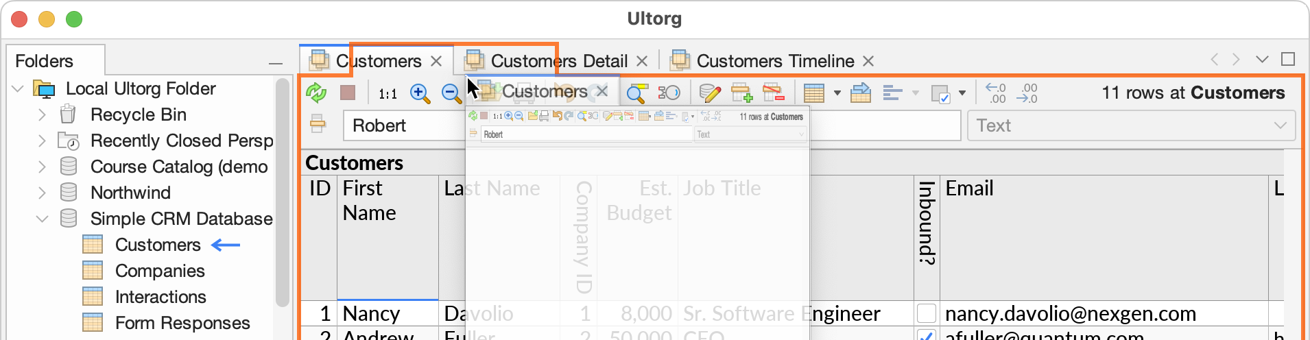 A perspective editor tab being dragged to adjust Ultorg's window configuration.