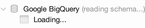 The 'reading schema...' indication, shown in grey text next to the name of the data source in Folders sidebar.