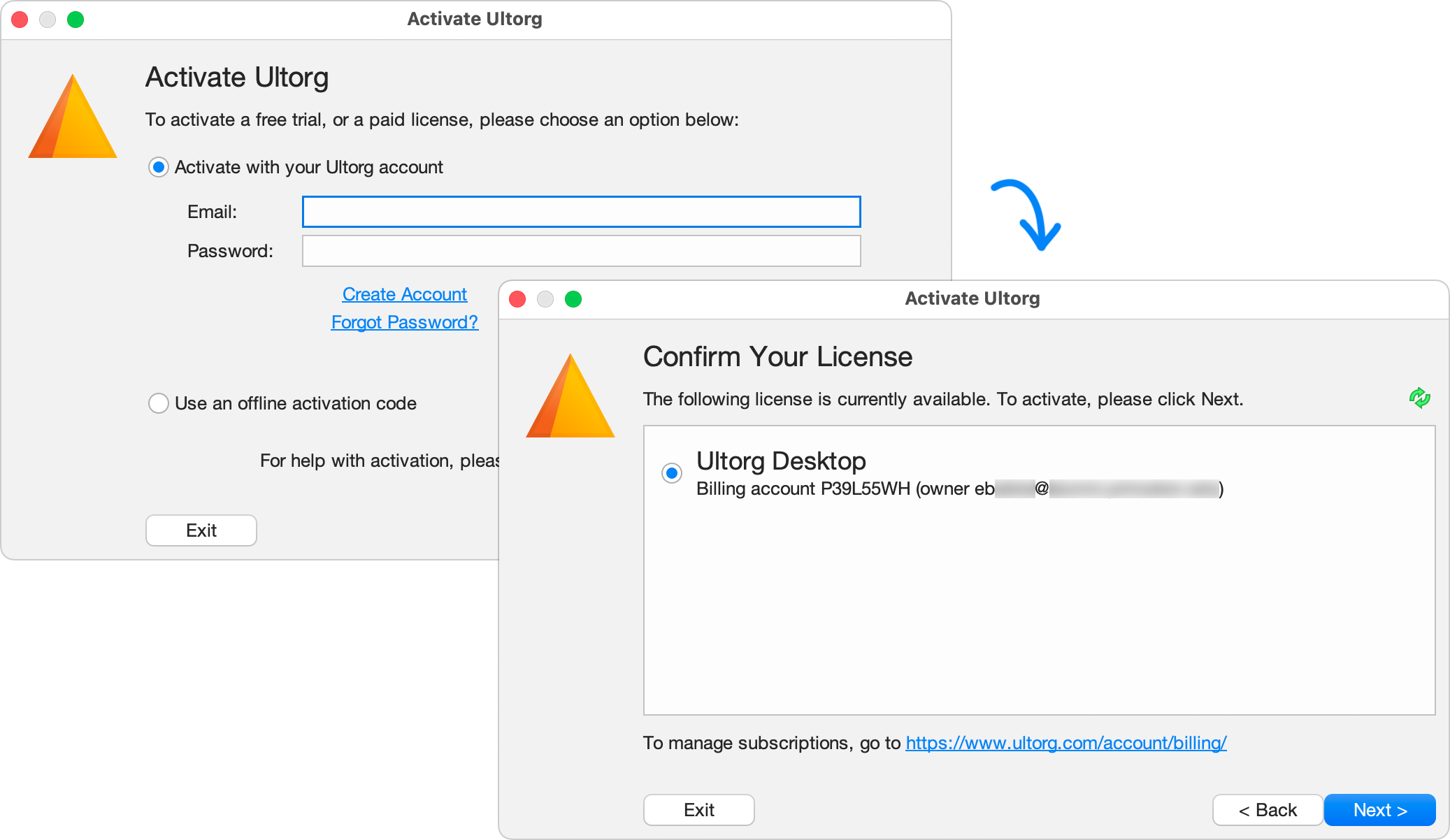 The Activate Ultorg dialog, which is shown upon first application startup.