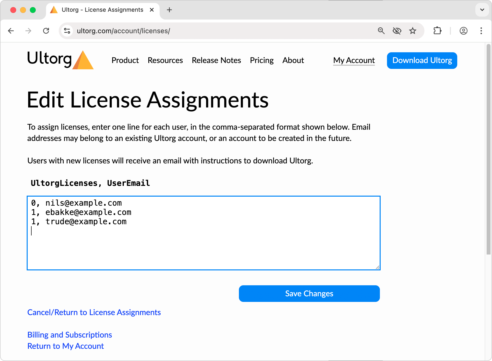 The Edit License Assignments page.