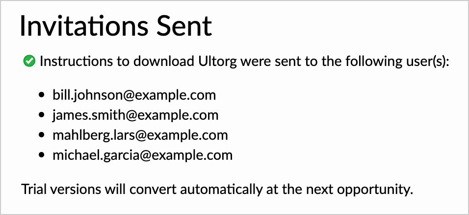 The 'Invitations Sent' message, which is shown when license assignments are made to new users.