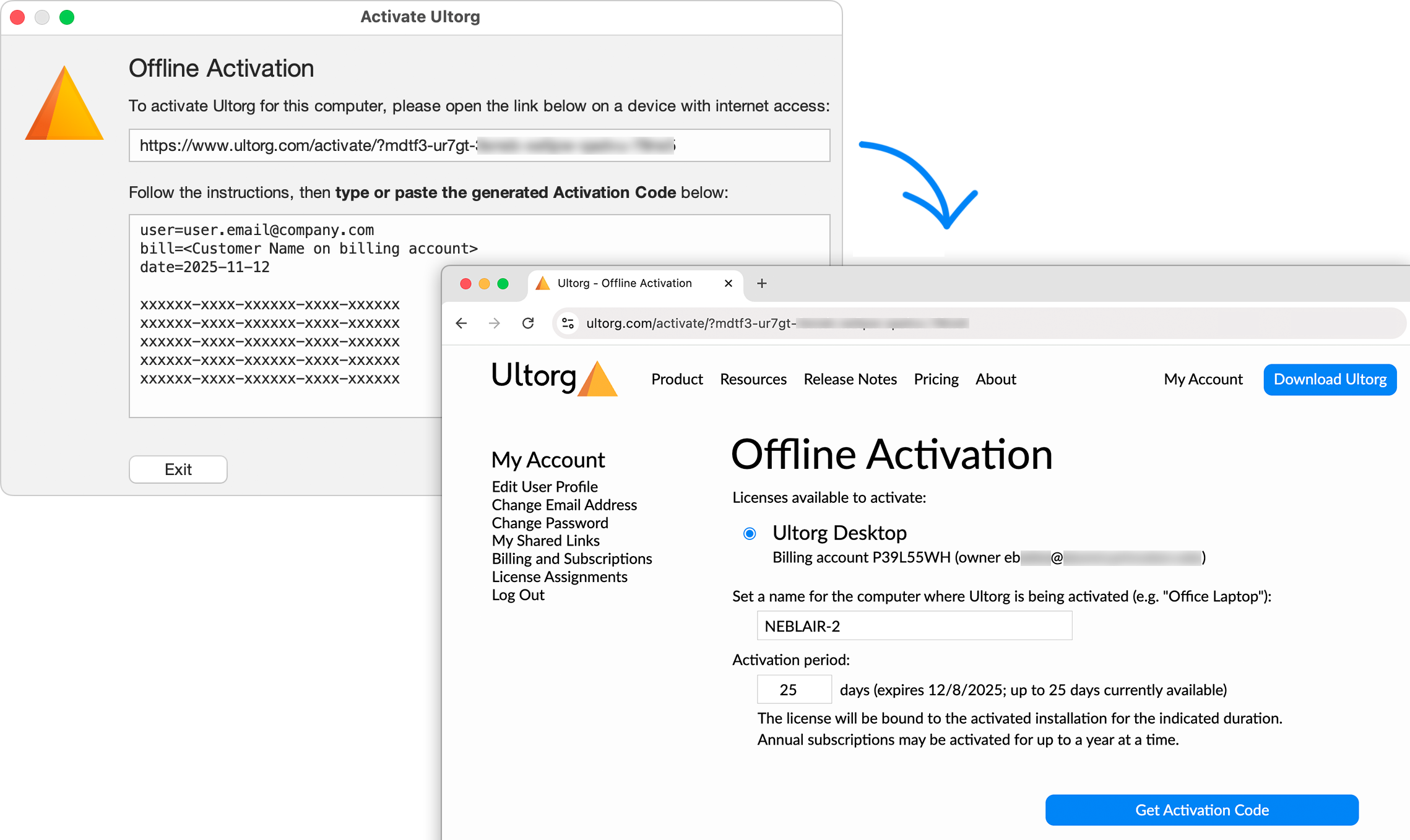 The offline activation option.