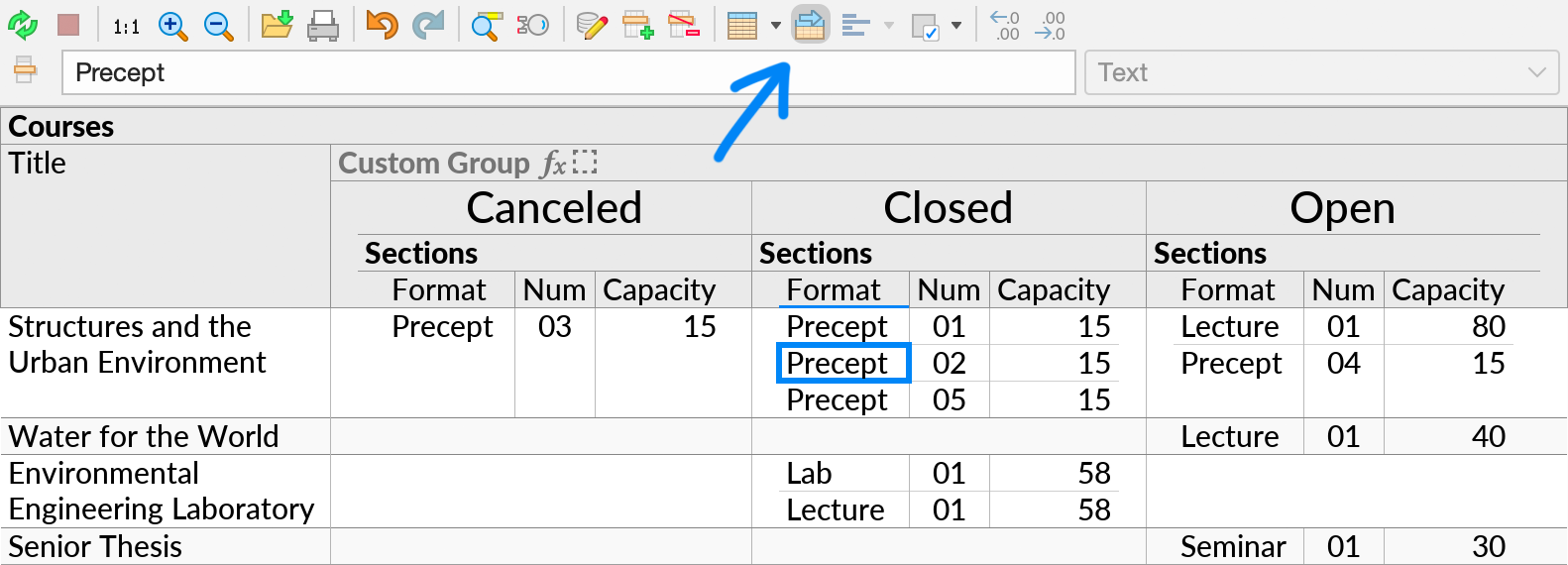 Enabling the Crosstab option on the perspective from the previous figure.