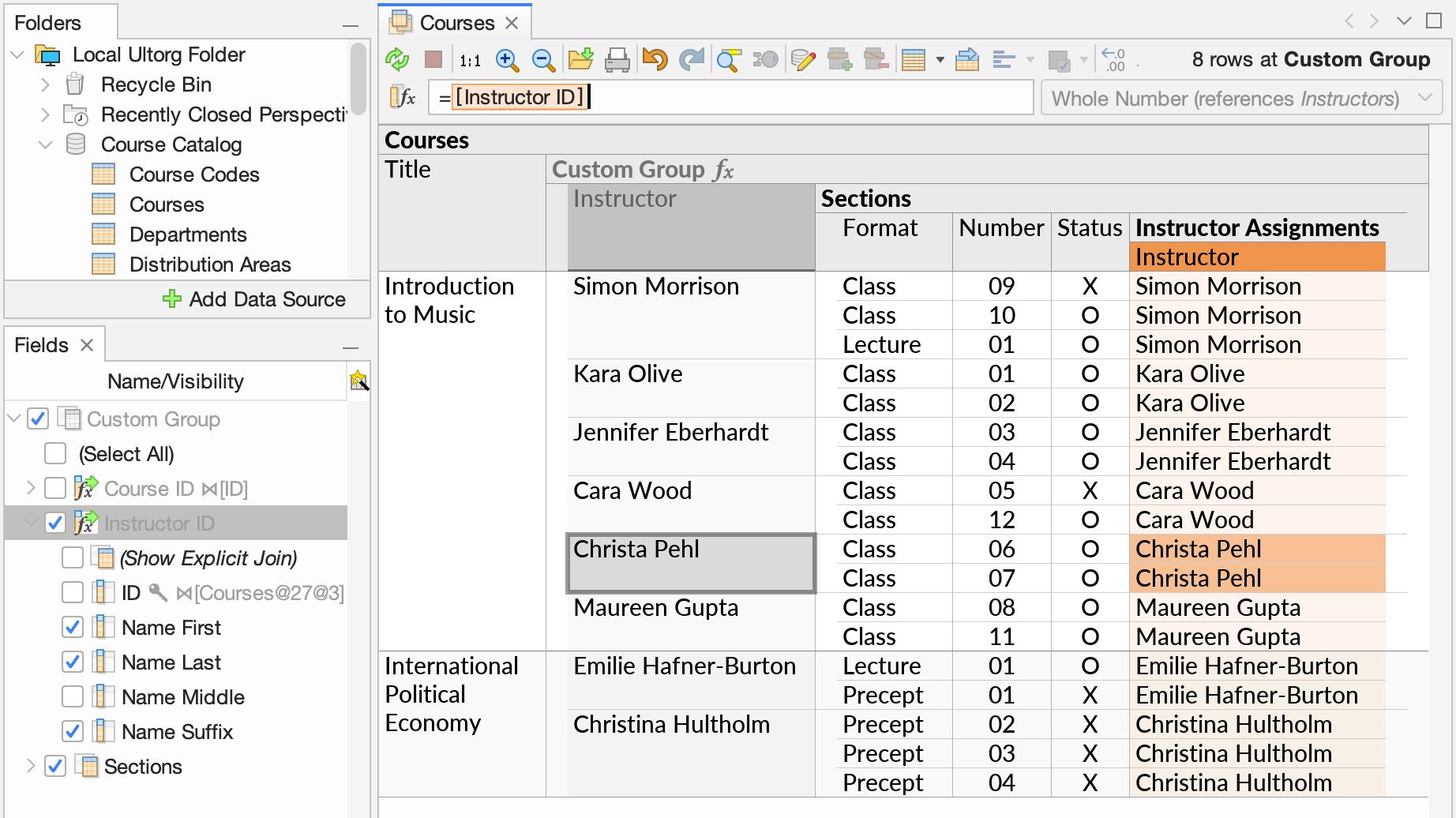 A formula being displayed as a compact join as part of a Custom Group subquery.
