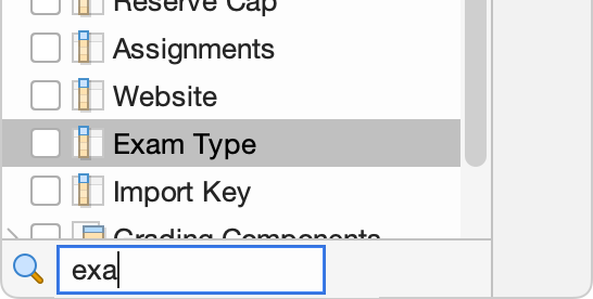 Type to search in the field selector.