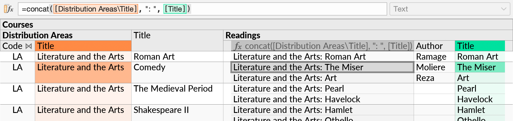 A formula referencing a parallel subquery.
