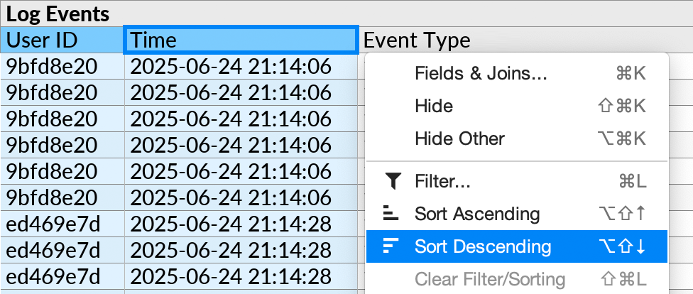 Sorting by multiple fields using the Sort action with multiple selection.