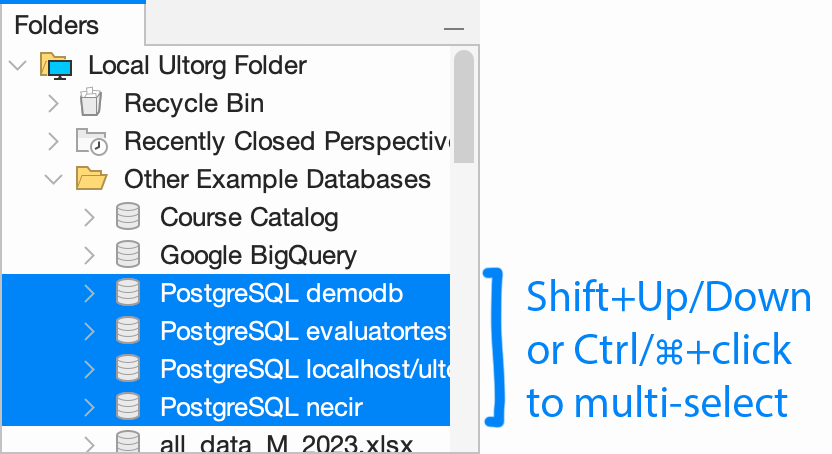 Multiple selection in the Folders sidebar, and other similar lists.