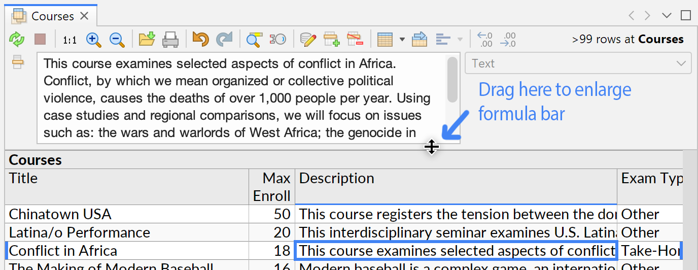 Dragging to expand the formula bar, with instructions.