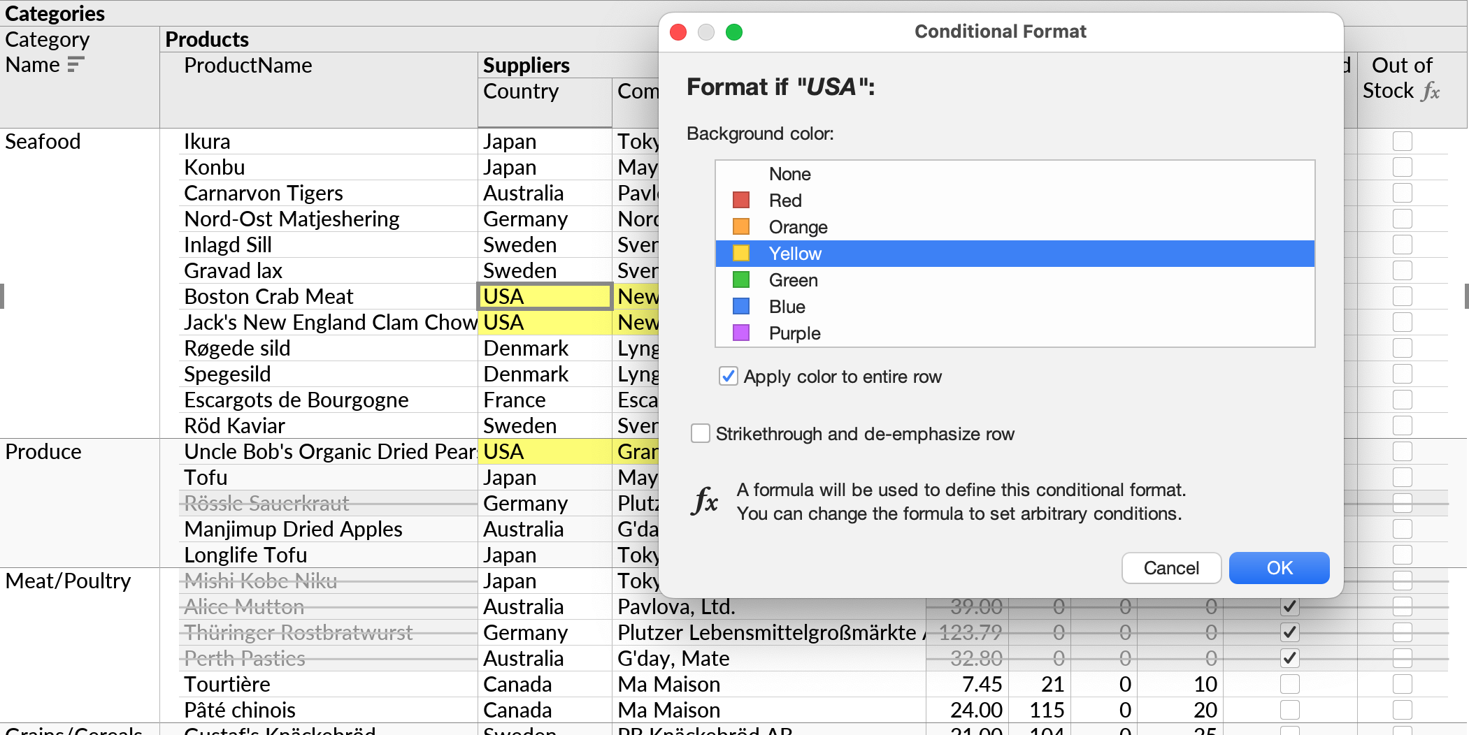 The Conditional Format dialog box.