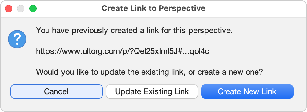 The dialog box that asks whether to create a new link or update an existing one.