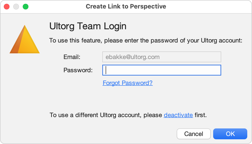 The Ultorg Team Login dialog box.