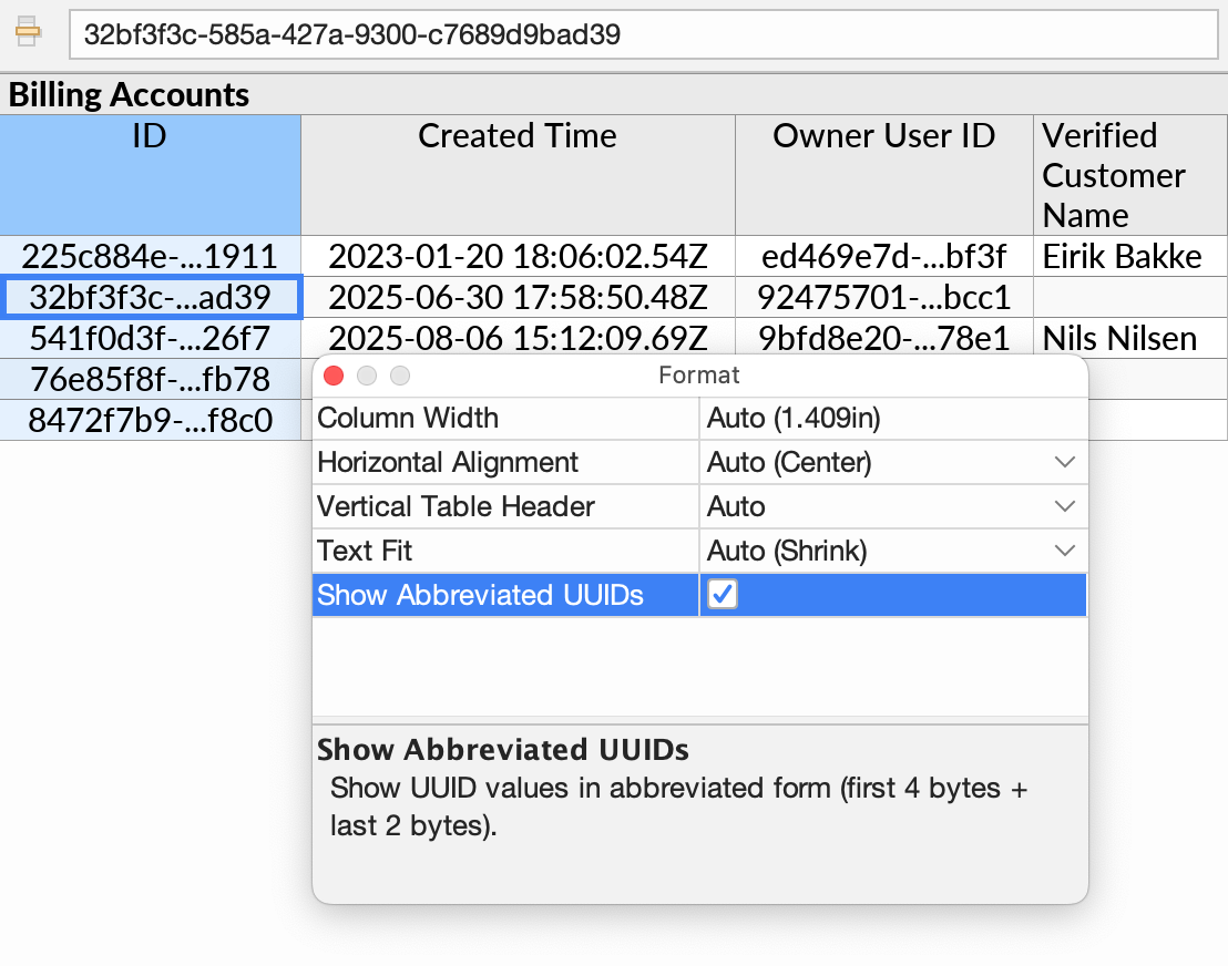 The Show Abbreviated UUIDs format option.